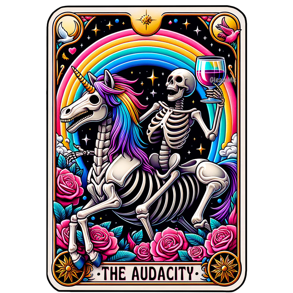 GLEAMME Audacity Tarot Card Handmade Sticker Funny Quote Decal for Adult 3 or 9 inches Glossy or Holographic Sarcasm Sarcastic Skeleton Skull Decoration Decor (Glossy 9 inches)