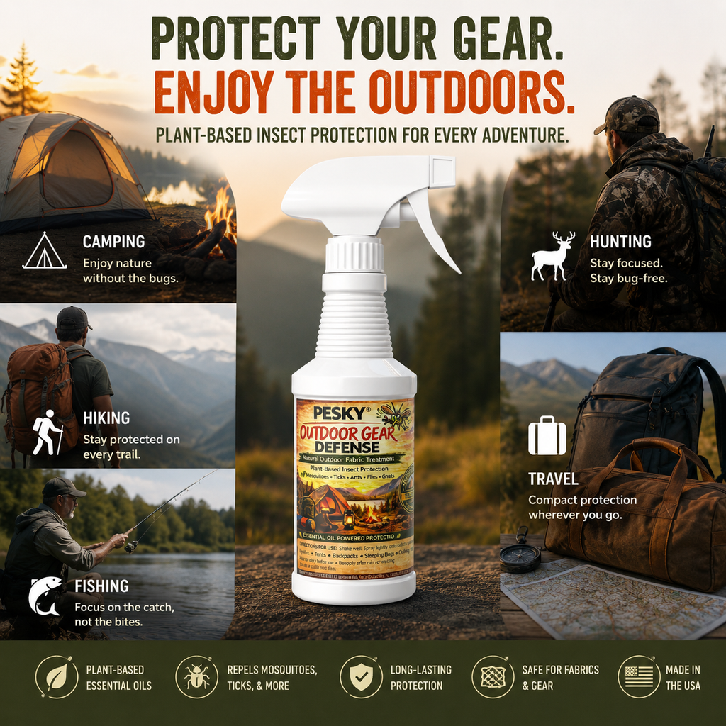 PESKY® Outdoor Gear Defense Spray | Botanical Formula for Tents, Clothing & Equipment | Helps Deter Mosquitoes, No-See-Ums & Biting Insects